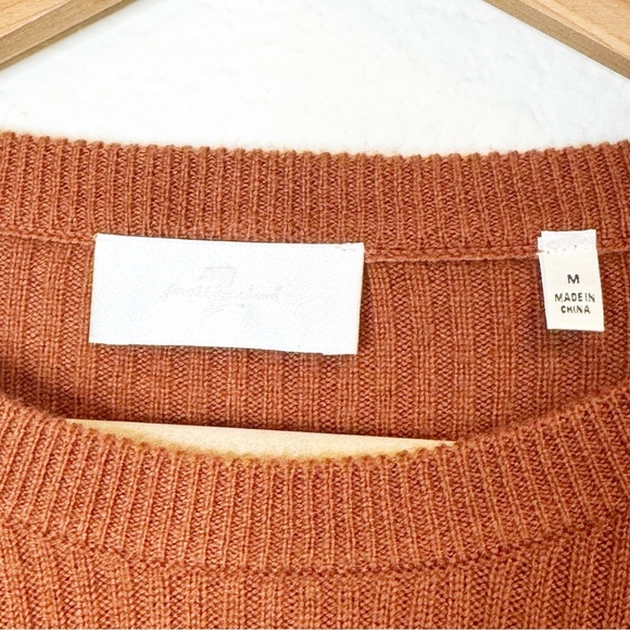7 for All Mankind Brown Striped Cashmere Blend Puff Shoulder Crew Neck Sweater - Picture 4 of 6